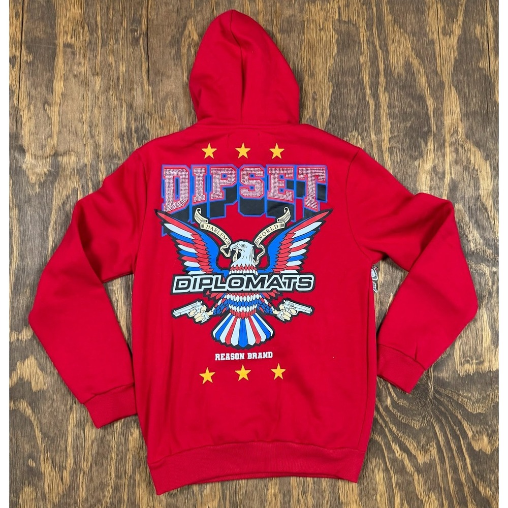 Reason x Dipset Diplomats Members Hoodie Small Red NWT Rhinestone Eagle Graphic